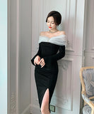 高級感 ダイヤモンド エレガント 宴会 チュール セクシー オフショルダー XH2-JY5280