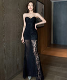 レース  ロングドレス 宴会 パーティー ワンショルダー 脚長効果 ゴージャス  LT2-YM9106