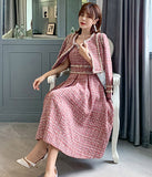 【2点セット】コート＋ドレス  真珠飾る 高級感  名媛風  かわいい  新作  キャバスーツ  LT2-LML9285#