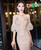 3色 キラキラ ロングドレス ゴージャス  高級感 二次会 披露宴 LT2-WYSS8171