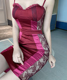 セクシー タイトドレス パッチワーク レース 宴会 披露宴 XH2-JY4115