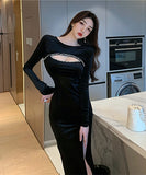 【2色】セクシー 秋新作 ロングドレス 宴会 谷間魅せ エレガント スリット 姉 XH2-LQE7987H425