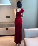 【2色】ロングドレス 非対称 谷間魅せ セクシー 宴会 スリット 脚長効果 XH2-MLS7645