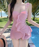 水着 可愛い モノキニ フリル 非対称 透かし彫り セクシー 海辺花火 XH7-DP- A29644