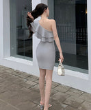 【green&gray】ミニドレスパーティーワンショルダーフリル宴会 XH2-ZED889544GT347