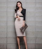 Vネック ひざ丈ドレス   ゴージャス レース  高級感  二次会  通勤 LT2-ZED887330E