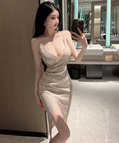 キラキラ キャバドレス 宴会 Ⅴネック セクシー 谷間魅せ スリット 指名 XH2-LQE3987BF13