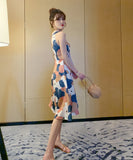 レトロ調花柄ミニドレスAラインリボン大人可愛いXH2-JY3858