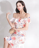 花柄 フリル ひらひら オフショルダー ゴージャス ひざ丈ドレス かわいい MY2-ZED880508E49