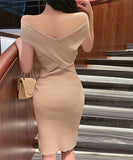 【4色】ニットドレス オフショルダー 淑やか エレガント 気質 セクシー XH2-MLS7160