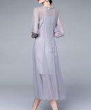 【２色】チュールロングドレス 通勤 刺繡 淑やか XH2-QYF32616X6708080