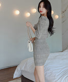 ひざ丈ドレス  ミニドレス  ゴージャス   チェック柄   淑女  LT2-ZED886613BH506