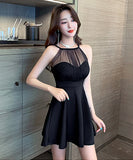 ミニドレス チュール 可愛い パッチワーク 肌見せ セクシー XH2-MLS5687A