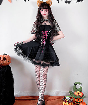 3点セット】ハロウィン コスプレ 可愛い レオパード柄 セクシー ミニ
