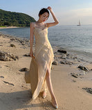 【２色】サンドレス チュール 仙女風 フリル セクシー 淑やかXH2‐QJ8923