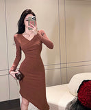 セクシー タイトドレス 非対称 chic 谷間魅せ 同伴 Ⅴネック XH2-ZED885225DXH418