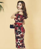 花柄 セクシー オフショルダー エレガント 気質 宴会 パーティー XH2-ZED88703E