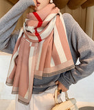 2色 縞柄  50%カシミアスカーフ  韓国ファッション 厚手 保暖性 高級感 LT9-CM-2