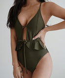 【グリーン＆ピンク】ビキニ 水着 モノキニ セクシー フリル XH7-LGXX-CH/Qmy2163