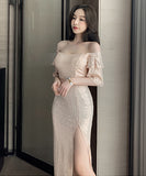 チューブトップ キラキラ ロングドレス 谷間魅せ  セクシー  高級感  LT2-YM9107