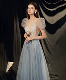 バースデーロングドレス 宴会 パーティー 演奏会 パフスリーブ キラキラ XH2-JZ1