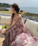 ロングドレス サンドレス 海辺 仙女風 プリーツ XH2-QJ8826
