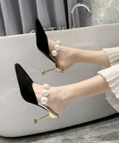 パール スタイル ブラック ハイヒール スリッパ 高見え ゴージャス 高級感 YN5025