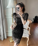 【２色】ミニドレス 透かし彫り 可愛い 披露宴 パフスリーブ XH2-JY10063