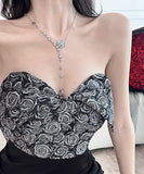 キャバドレス セクシー ベアトップ 花柄 タイトドレス 谷間魅せ XH2-ZED885271DXH449