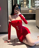 【2色】クリスマ コスプレ ベアトップ セクシー かわいい リボン XH2-SBYX0900