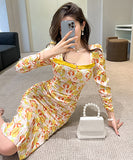 セレブ風 花柄 高品質 スクエアネック 小顔効果 宴会 結婚式 二次会 同伴 XH2-JY9545