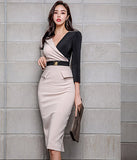 Vネック ひざ丈ドレス   ゴージャス レース  高級感  二次会  通勤 LT2-ZED887330E