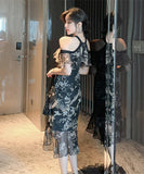 ホルターネック チュール 花柄 フリル 淑やか セクシー XH2-JY1938