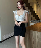 格子縞 キャバドレス ミニドレス   セクシー 体型カバー  少女感  新作 LT2-YM8711