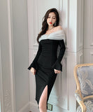 高級感 ダイヤモンド エレガント 宴会 チュール セクシー オフショルダー XH2-JY5280