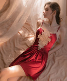 【4色】ナイトパジャマ セクシー 刺繡 Aライン ルームウェア 大人可愛い XH8-GR1251