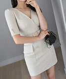 Vネック  ミニドレス キャバドレス  高級感  披露宴 新作  LT2-ZED880683E49