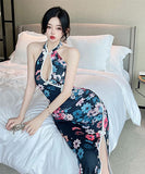 【2色】セクシー 花柄 谷間魅せ 指名 Chic チャイナ スリット 脚長効果 XH2-MLS7294