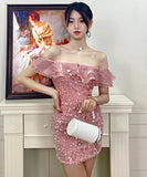 キラキラ パーティードレス フリル 可愛い 指名 ナイトクラブ セクシー XH2-LQE9644GR208