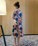 レトロ調花柄ミニドレスAラインリボン大人可愛いXH2-JY3858