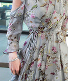 Ⅴネック 花柄 ロングドレス 通勤 淑やか 脚長効果 大人可愛い XH2-QYF33360X3827069