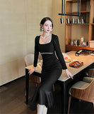 【2色】スクエアネック 高品質 小顔効果 真珠 宴会 ナイトドレス 披露宴 XH2-JY6017