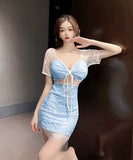 【3色】レース ミニドレス キャバドレス セクシー 透視 肌見せ 新作 可愛いXH2-LQE795