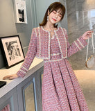 【2点セット】コート＋ドレス  真珠飾る 高級感  名媛風  かわいい  新作  キャバスーツ  LT2-LML9285#