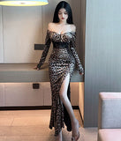 ベロア  ロングドレス  キャバドレス  着痩せ  谷間魅せ  脚長効果  セクシー  披露宴  LT2-MLS7629