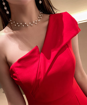 【2色】ワンショルダー 非対称 セクシー スリット 宴会 エレガント XH2-MLS3983