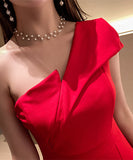 【2色】ワンショルダー 非対称 セクシー スリット 宴会 エレガント XH2-MLS3983