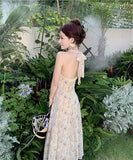 サンドレス 花柄 旅 ホルターネック 海辺 仙女風 XH2‐YY-NRJ2LEQE288-B