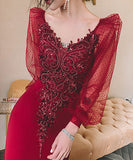 エレガント Ⅴネック 谷間魅せ 刺繡 高級感 宴会 演奏会 ロングドレス 淑女 XH2-YFTK5.6