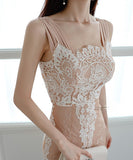 膝丈ドレス レース 淑やか 韓国スタイル 高級感 XH2-ZED880213E49